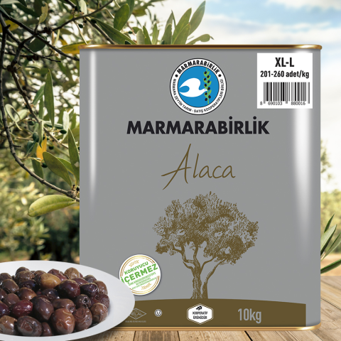 10 kg (XL-L) Marmarabirlik Alaca Yağlı Salamura Siyah Zeytin Teneke