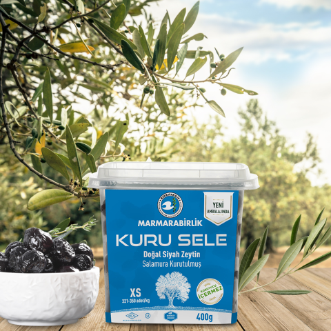 400 Gr. (XS)  Kuru Sele Siyah Zeytin Hazır Kap