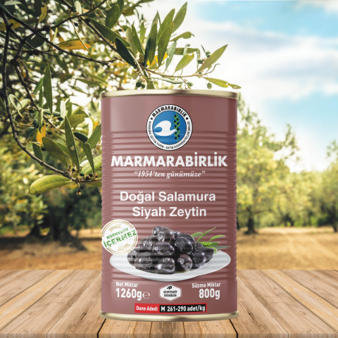 800 g. Salamura Siyah Zeytin M (261-290 adet/kg) teneke