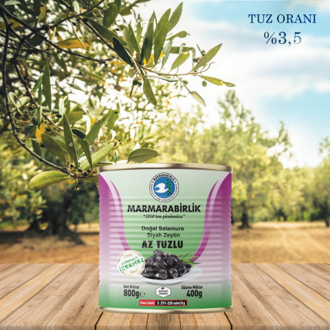 400 g. Az Tuzlu Salamura Siyah Zeytin S (291-320 adet/kg) teneke