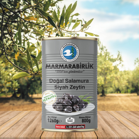800 g. Salamura Siyah Zeytin L (231-260 adet/kg) teneke