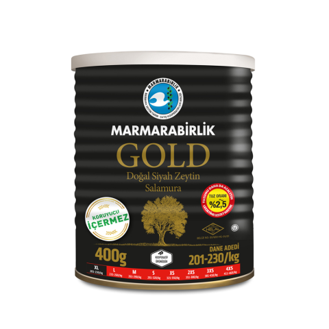 400 Gr GOLD (XL) %2,5 Az Tuzlu Salamura Siyah Zeytin Teneke