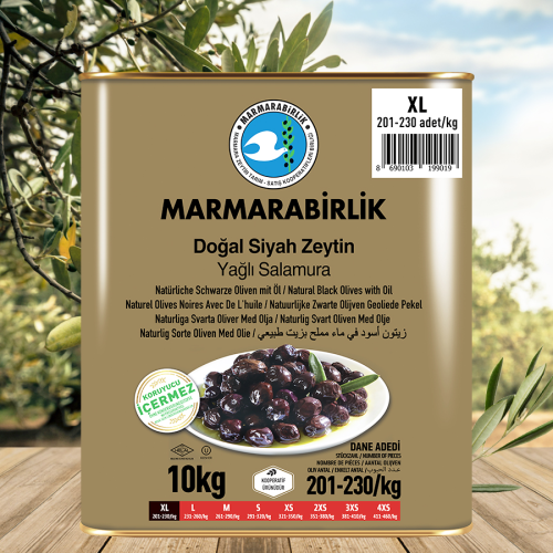 10 Kg (XL) Yağlı Salamura Siyah Zeytin Teneke