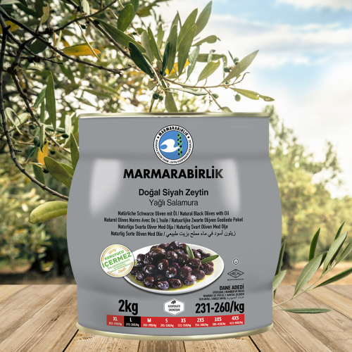 2 Kg. (L) Yağlı Salamura Siyah Zeytin Teneke Kutu