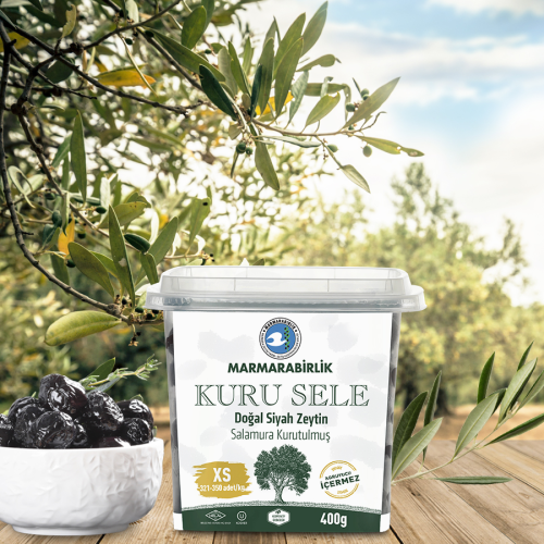 400 Gr. (XS)  Kuru Sele Siyah Zeytin Hazır Kap