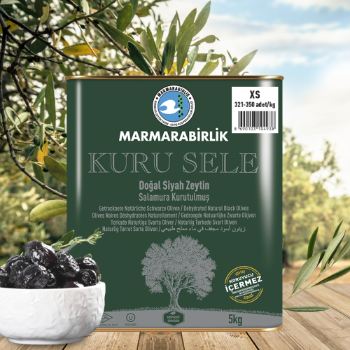 5 Kg. (XS) Kuru Sele Siyah Zeytin Teneke