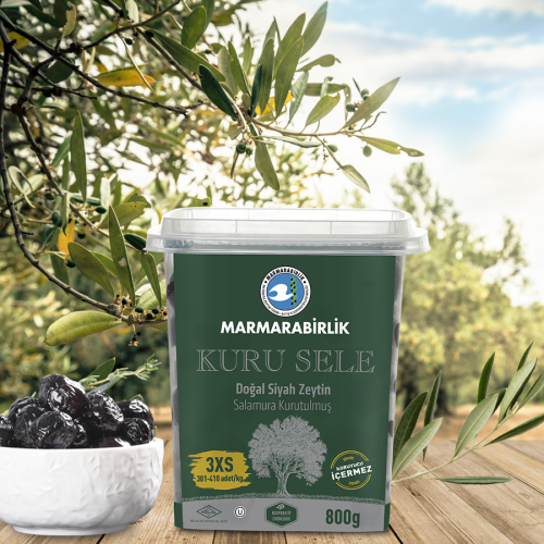 800 Gr. (3XS) Kuru Sele Siyah Zeytin Hazır Kap