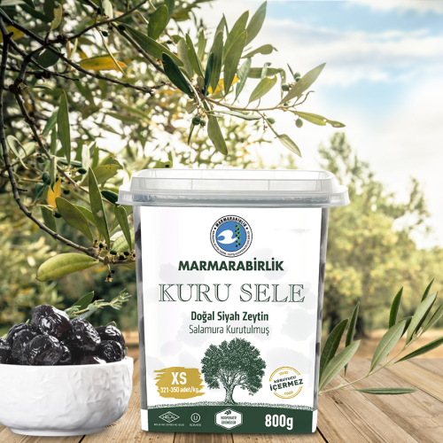 800 Gr. (XS) Kuru Sele Siyah Zeytin Hazır Kap Ambalaj