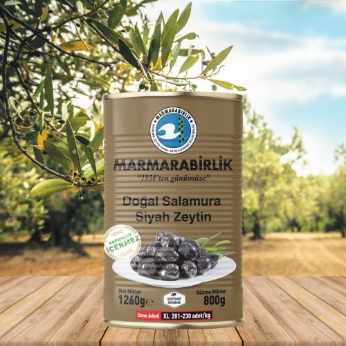 800 g. Salamura Siyah Zeytin XL (201-230 adet/kg) teneke