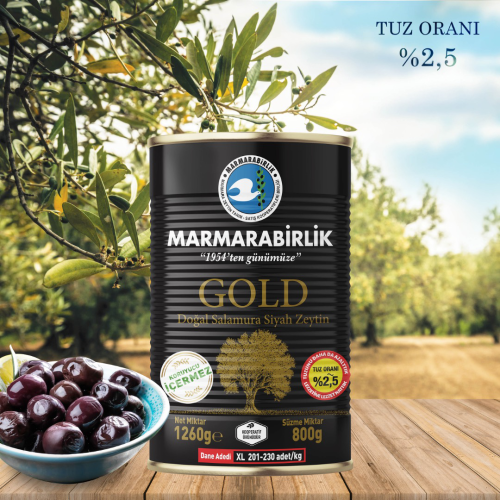 800 g. GOLD Az Tuzlu Salamura XL (201-230 adet/kg) teneke