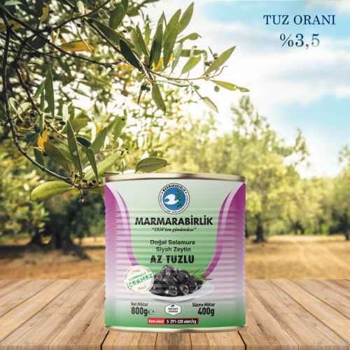 400 g. Az Tuzlu Salamura Siyah Zeytin S (291-320 adet/kg) teneke