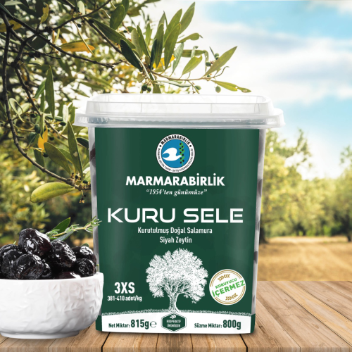 800 g. Kuru Sele Siyah Zeytin 3XS (381-410 adet/kg) hazırkap