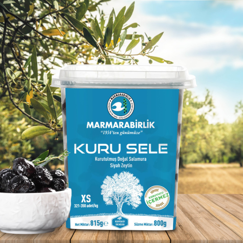 800 g. Kuru Sele Siyah Zeytin XS (321-350 adet/kg) hazırkap