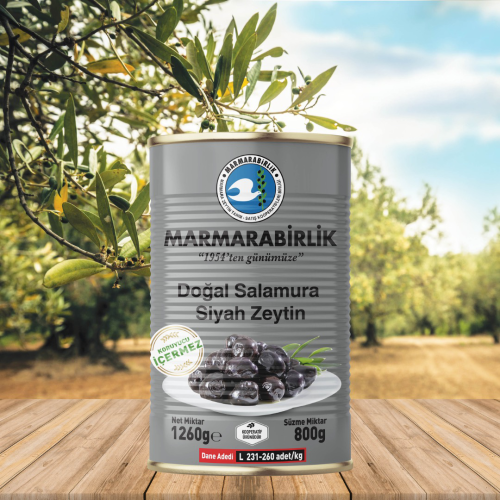800 g. Salamura Siyah Zeytin L (231-260 adet/kg) teneke