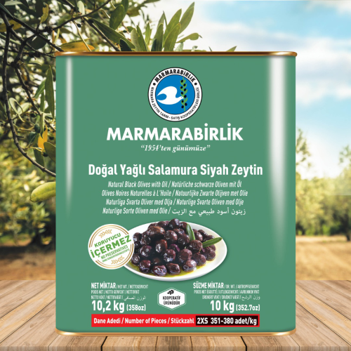 10 kg. Yağlı Salamura Siyah Zeytin 2XS (351-380 adet/kg) teneke