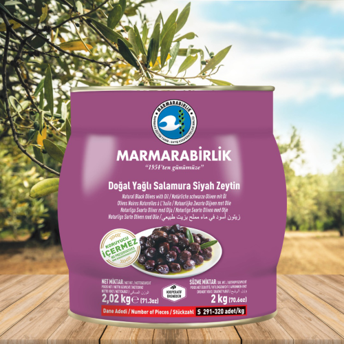 2 kg. Yağlı Salamura Siyah Zeytin S (291-320 adet/kg) teneke