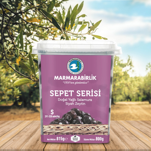 800 g. Sepet Serisi Yağlı Samura Siyah Zeytin S (291-320 adet/kg) hazırkap