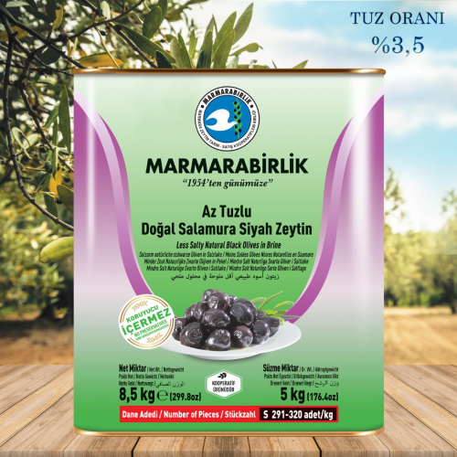 5 kg. Az Tuzlu Salamura Siyah Zeytin S (291-320 adet/kg) teneke