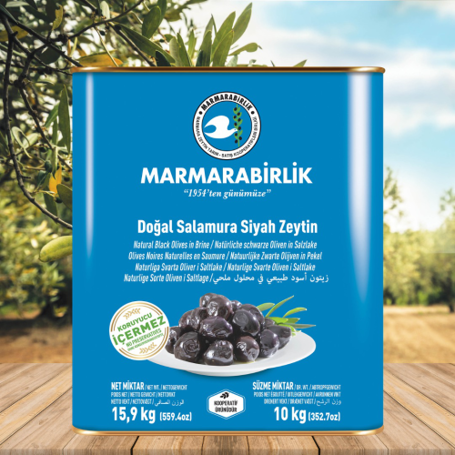10 kg. Salamura Siyah Zeytin M (261-290 adet/kg) teneke